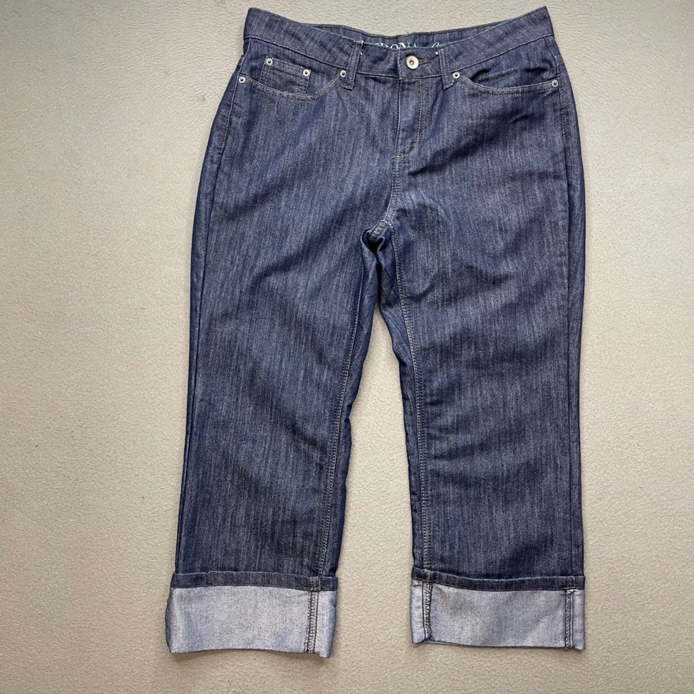 Merona Women Crop Pants Denim Cotton Blend 12R Dark Wash Cuffed Casual Classic